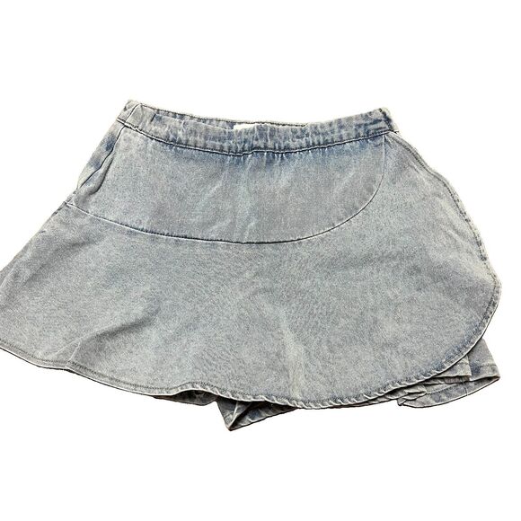Day + Moon Dresses & Skirts - NWT DAY + MOON Denim Skort S Light Wash Ruffle Wrap Mini Skirt Asymmetrical